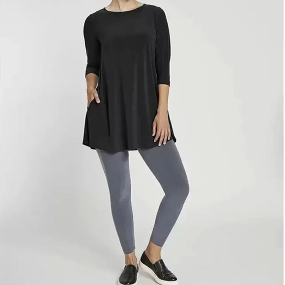 Sympli Hi Low Assymetric Three Quarter Sleeve Tunic  Grey Sage - Picture 1 of 16